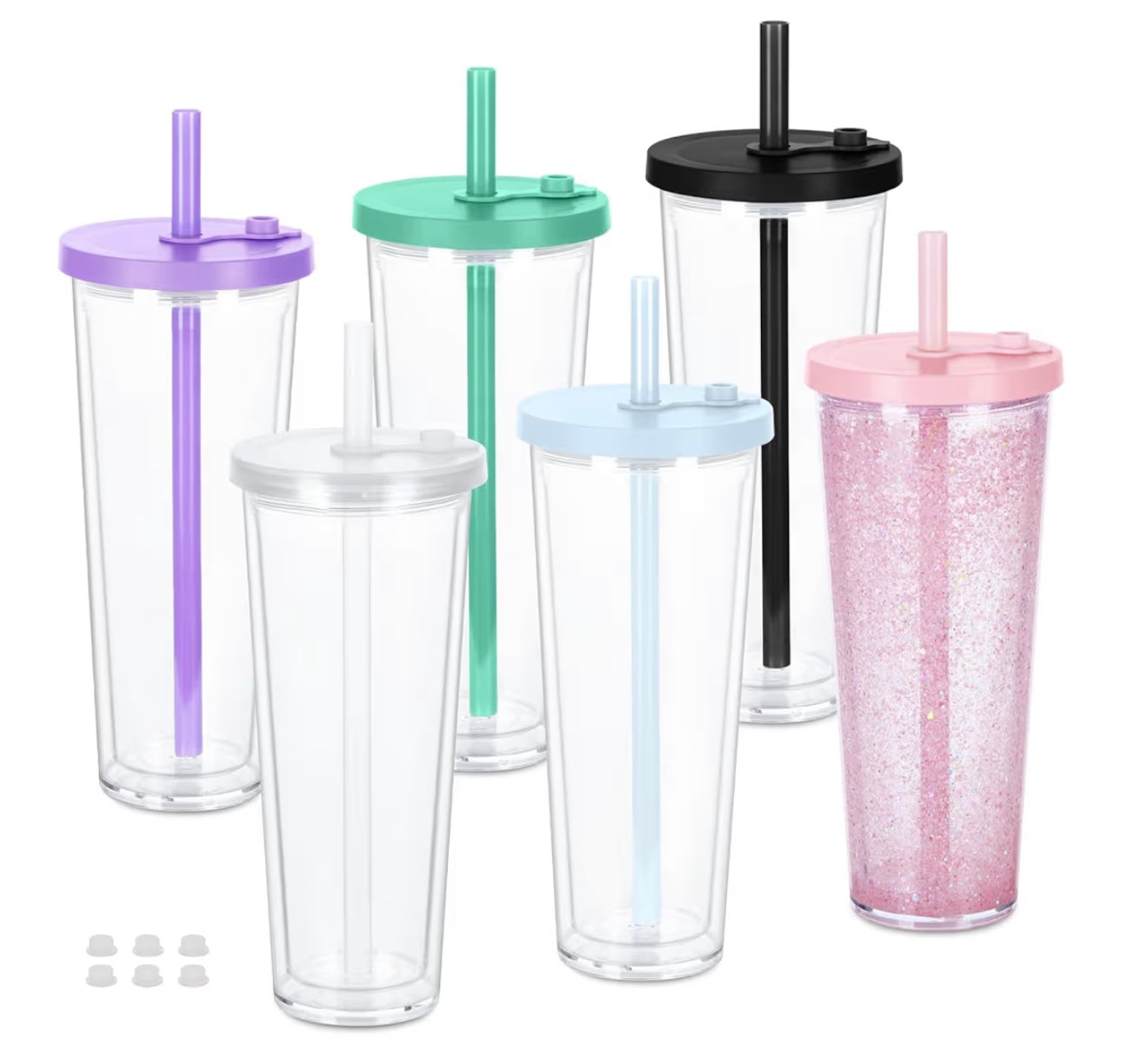 24oz snow globe tumbler w/ color lid & straw