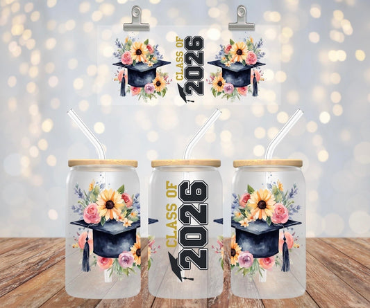 Class of 2026 Decal - Floral Graduation Cap Design